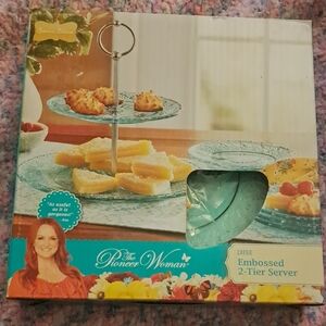 The Pioneer Woman Blue Embossed 2-Tier Server